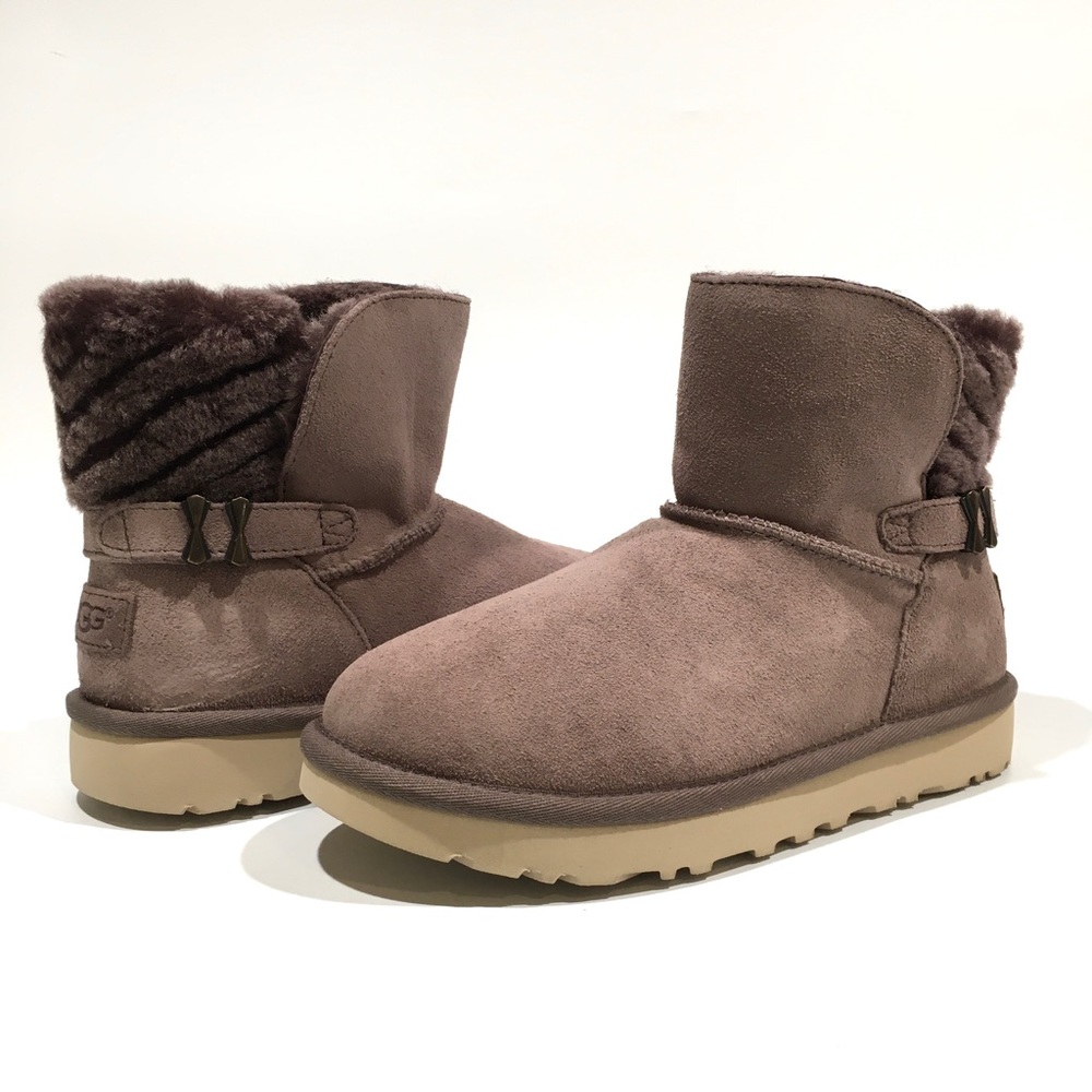 UGG ADRIA CLASSIC MINI BOOTS -STORMY GRAY SUEDE / SHEEPSKIN -WOMEN’S US 6 -NEW